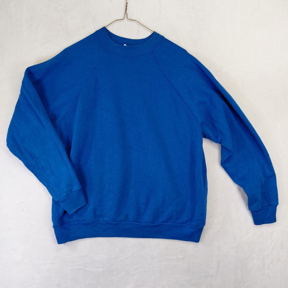 Vintage Royal Blue Blank Raglan Crewneck Sweatshirt Mens XL 90s Sportswear